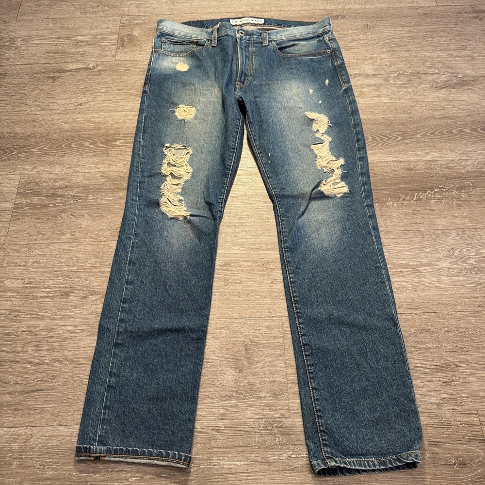 Express Jeans Mens 36 Blue Denim Rocco Slim Fit Skinny Leg 36x34 Distressed‎
